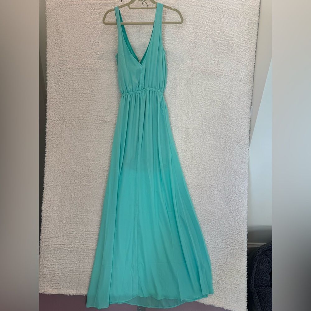 Kendall Elegant Aqua Sleeveless Maxi Dress split front wedding beach bridesmaid - Picture 8 of 10